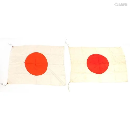 Two Japanese military interest silk flags, the largest 92cm ...