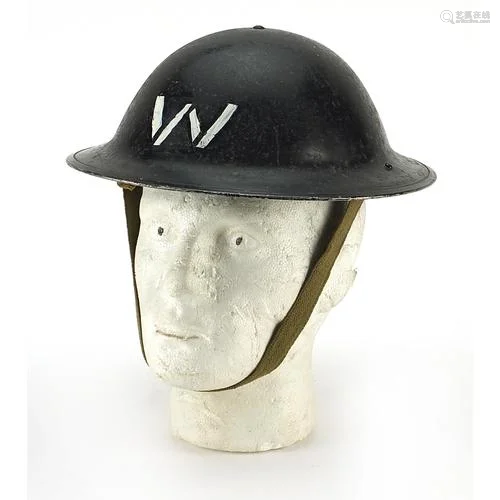 British Military World War II Warden's tin helmet with ...