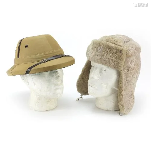 Two military interest hats including a pith example