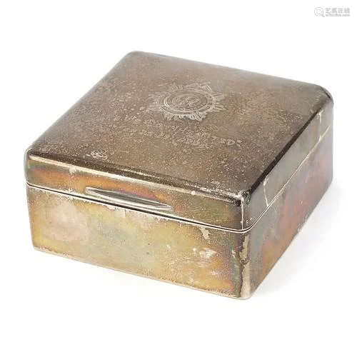 British Military World War I silver cigarette box with engra...