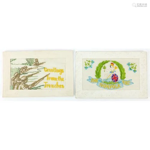 WWI Military interests silk postcardThe Norfolk Reg and Gree...