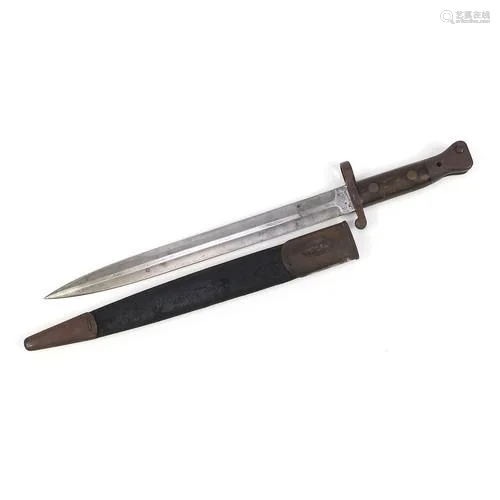 British military World War I bayonet with steel blade impres...