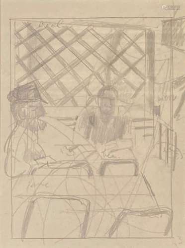 DEUX PERSONNAGES DANS UN BAR. Crayon, non signé. À vue : 17 ...