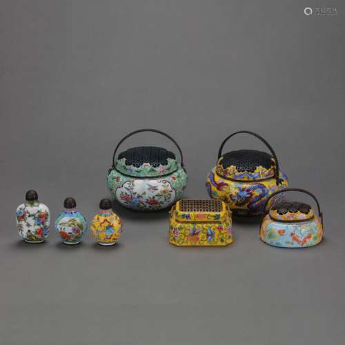 A SET OF CHINESE QING DYNASTY BRONZE BODY PAINTING ENAMEL SN...