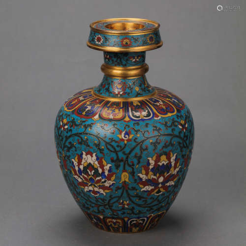 CLOISONNE VASE MADE IN JINGTAI YEAR, MING DYNASTY, CHINA, MI...