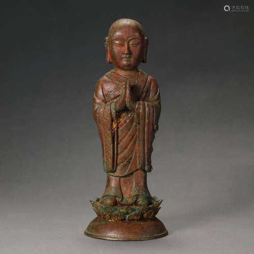 BRONZE BUDDHA STANDING STATUE, SONG DYNASTY, CHINA, 11TH CEN...