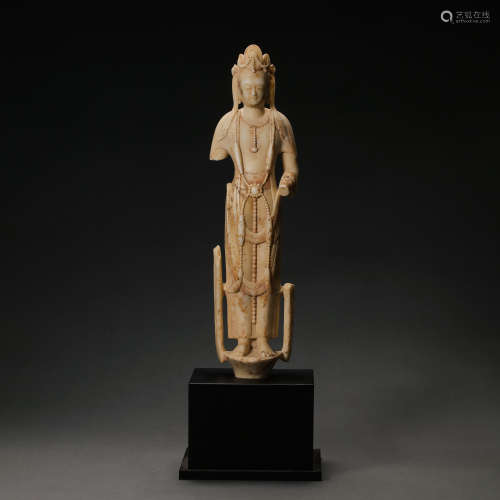 CHINESE NORTHERN QI  WHITE MARBLE CARVED GUANYIN STATION STA...