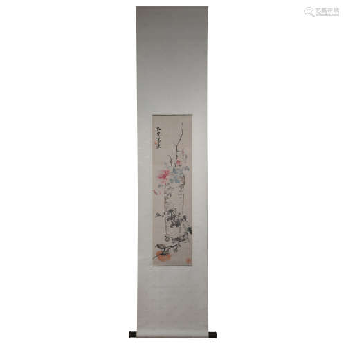 CHINESE CALLIGRAPHY AND PAINTING, OIL ON PAPER VERTICAL SCRO...