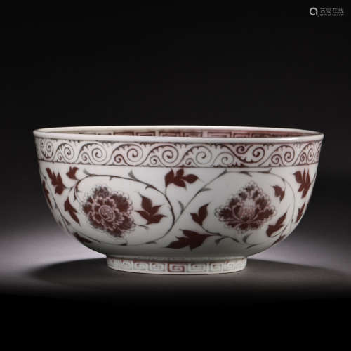 BLUE AND WHITE UNDERGLAZED RED BOWL, EARLY MING DYNASTY, CHI...
