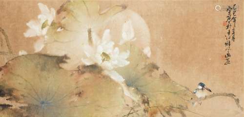 Hu Yuji (Wo Yue Kee, Henry Wo, b. 1927) Lotus and Kingfisher