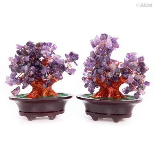 TWO AMETHYST STONE BONSAI TREE