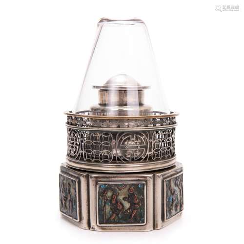 CHINESE ENAMELED OPIUM LAMP