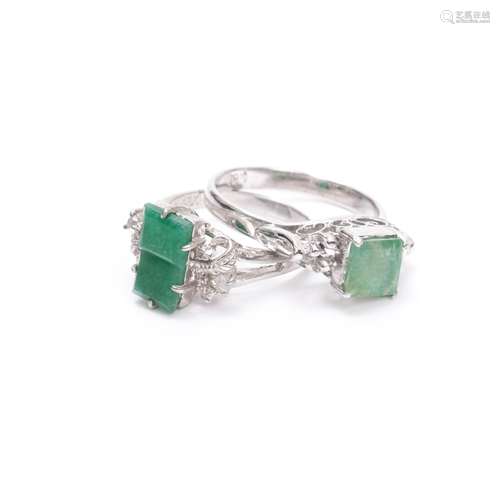 TWO 18k JADEITE RING