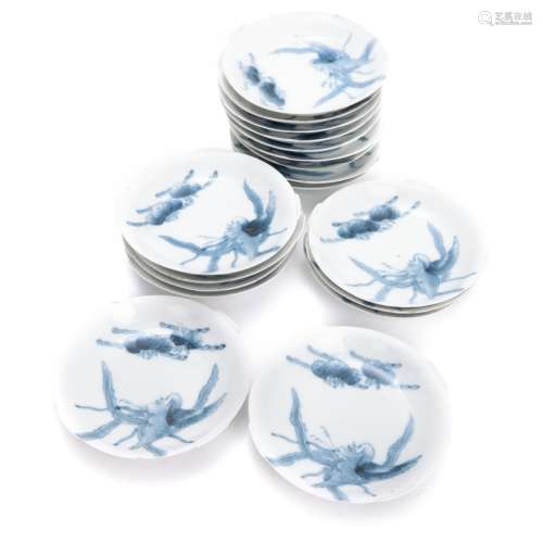 GROUP OF JAPANESE BLUE AND WHITE PHOENIX DISHES