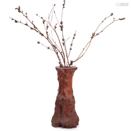 BURL WOOD TRUNK CARVED VASE