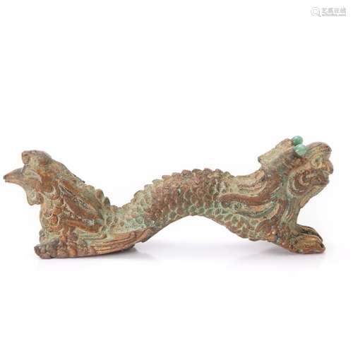 CHINESE BRONZE DRAGON SCROLL WEIGHT