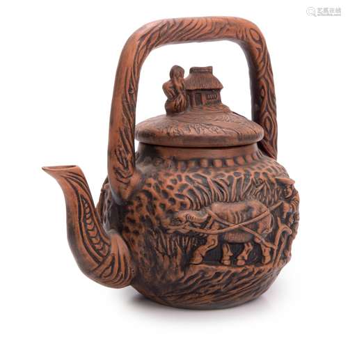 HIGH RELIEF DECORATED TEAPOT (HARVEST SCENE)