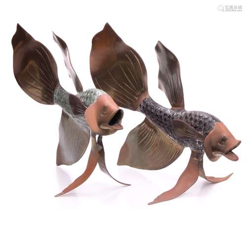 PAIR OF COPPER BETA FISH STATUES