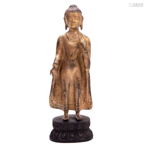 CHINESE GILDED BRONZE STANDING BUDDHA