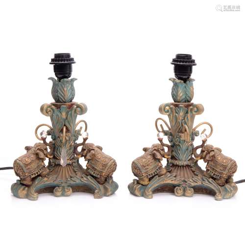 Pair Of Bronze Elephant Lamps