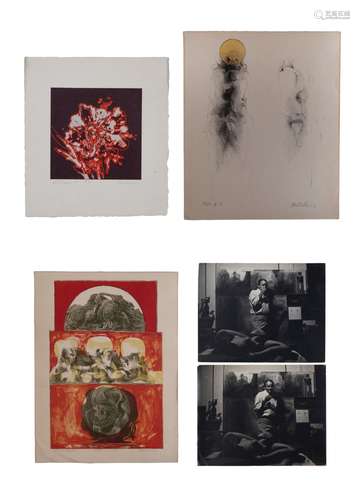 Three Keith Finch Artworks & One Red Flower Paper