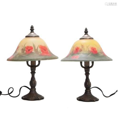 Pair Of Under-glass Painted Lamps