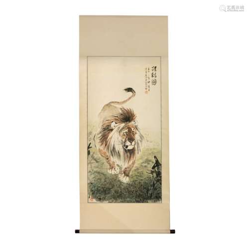 CHINESE SCROLL PAINTING OF LION