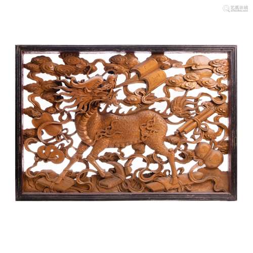 GILDED QILING WOOD CARVED WALL HANGING