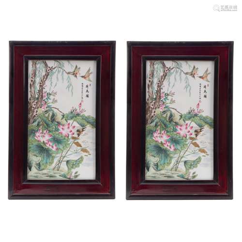 CHINESE FAMILLE ROSE PORCELAIN WALL PLAQUES