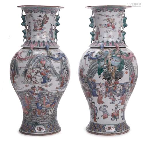 LARGE CHINESE FAMILLE ROSE IMMORTAL VASES