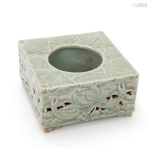 Chinese Celadon square incised pattern brush wash