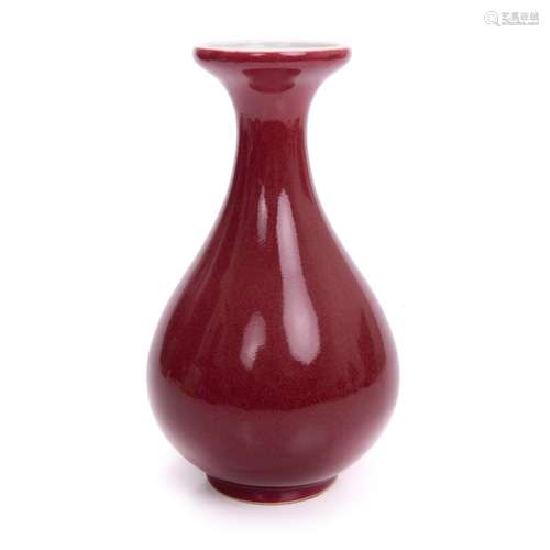 CHINESE RED GLAZED PEAR SHAPED VASE