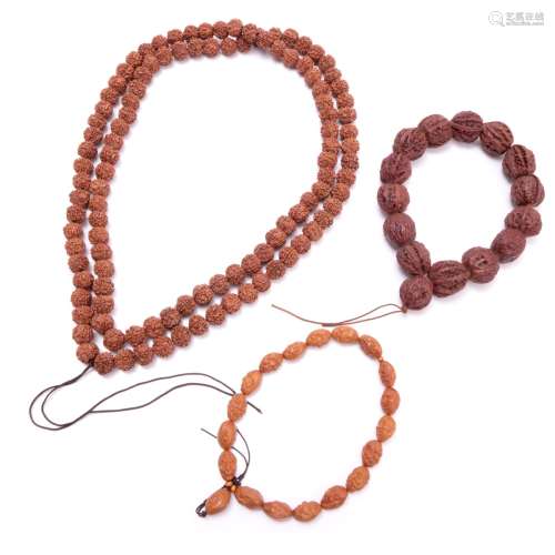 GROUP OF THREE CHINESE NUT BEADS NECKLACE