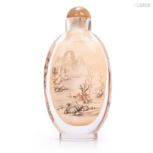 INTERIOR PAINTED ROCK CRYSTAL SNUFF BOTTLE