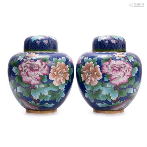 PAIR OF CHINESE BLUE CLOISONNE JARS