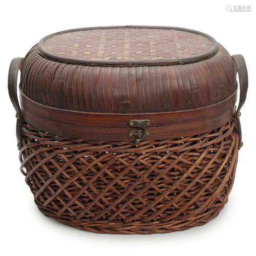 CHINESE STYLE WOOD WOVEN LIDDED BASKET