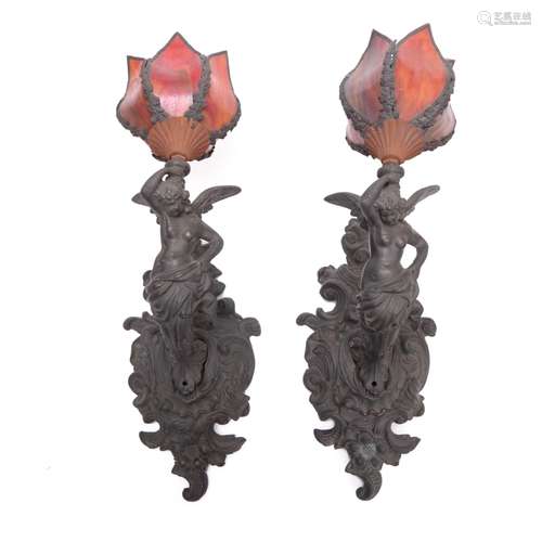 PAIR OF WINGED TOPLESS WALL SCONCE