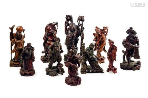 COLLECTION OF 10 CARVED WOOD CHINESE FIGURES