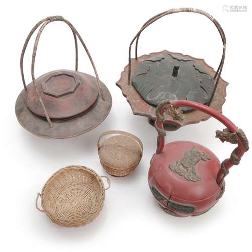 GROUP OF CHINESE STYLE WOOD CONTAINERS