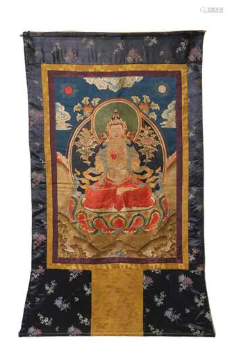 Embroidered and Counted Stitch Panel Maitreya of Thangka