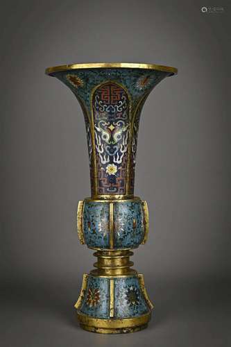 Cloisonne Enamel Flower Beast-Face Beaker Vase