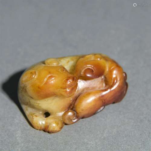 Carved Russet Hetian Jade Recumbent