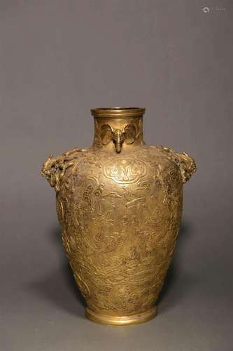 Gilt-Bronze Twin-Dragon-Eared Vase