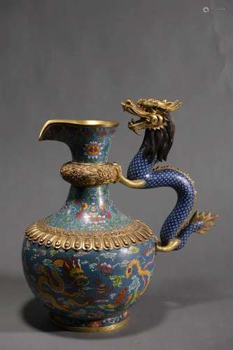 Cloisonne Enamel Dragon-Handle Pot