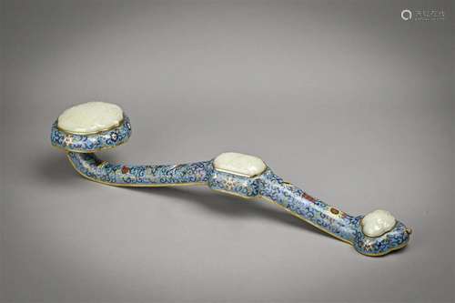 White Jade Inlaid Cloisonne Enamel Ruyi Scepter