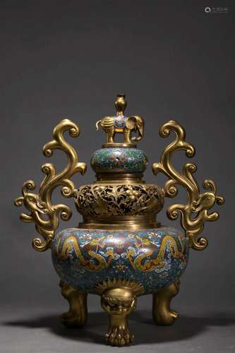 Cloisonne Enamel Tripod Double-Eared Censer