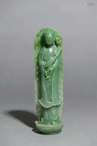 Hetian Spinach-Green Jade Figure of Guanyin