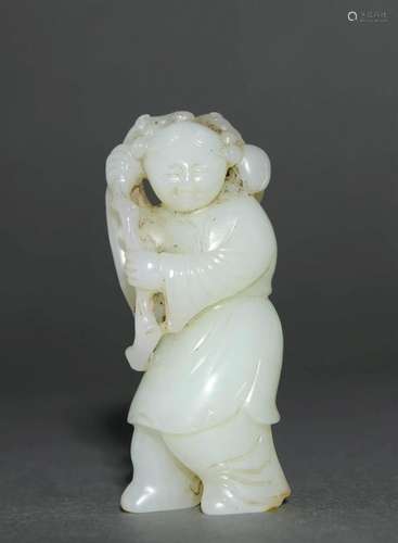 Carved Hetian Jade Figure of Boy