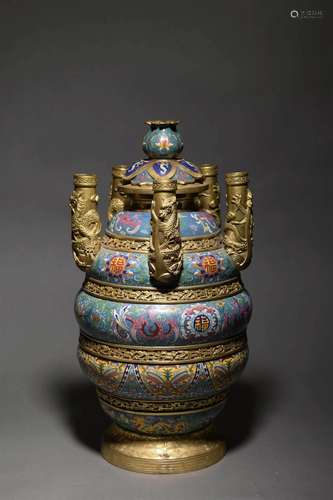 Cloisonne Enamel Five-Dragon Pot and Cover