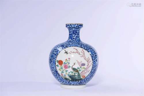 Blue and White and Famille Rose Flower and Bird Vase